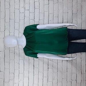 Talbots Relaxed Drapey Pleat Neck Short Cap Sleeve Silk Blouse in Kelly Green